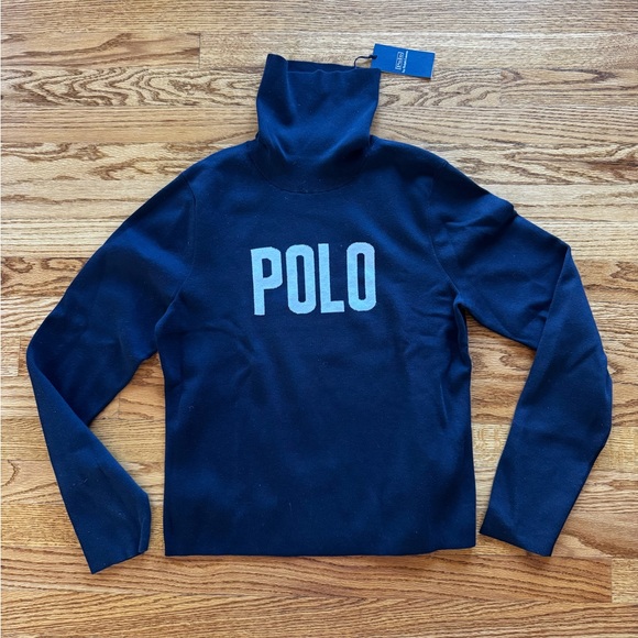 NWT Women’s Polo Ralph Lauren Logo Turtleneck Sweater in hunter navy, size large - Picture 5 of 15